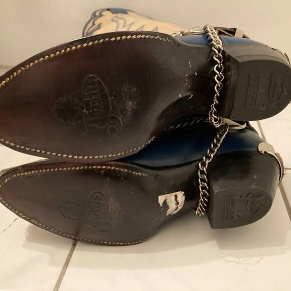 Vtg JUSTIN cowboy western extra tall metal toe tips harness womens boots sz 5 B - Picture 7 of 9